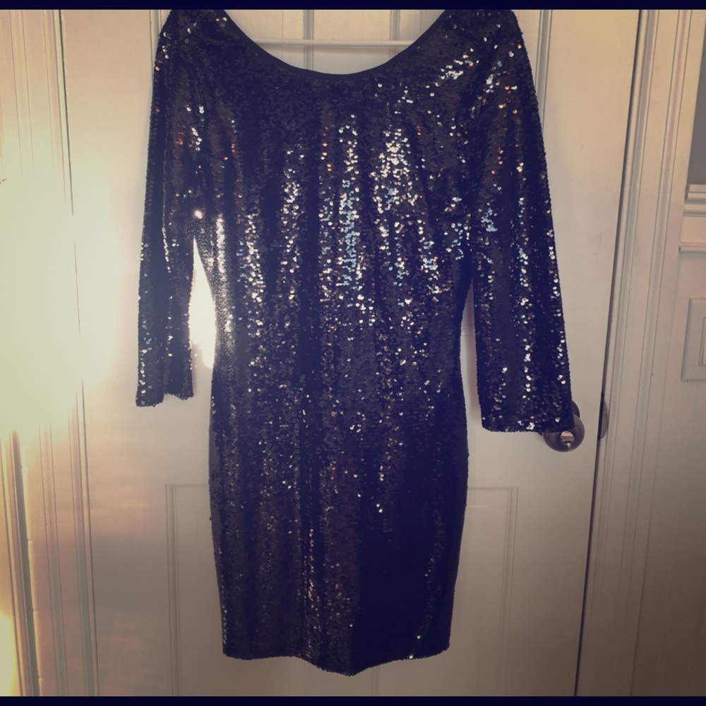 NWOT Low Back Black Sequin Dress