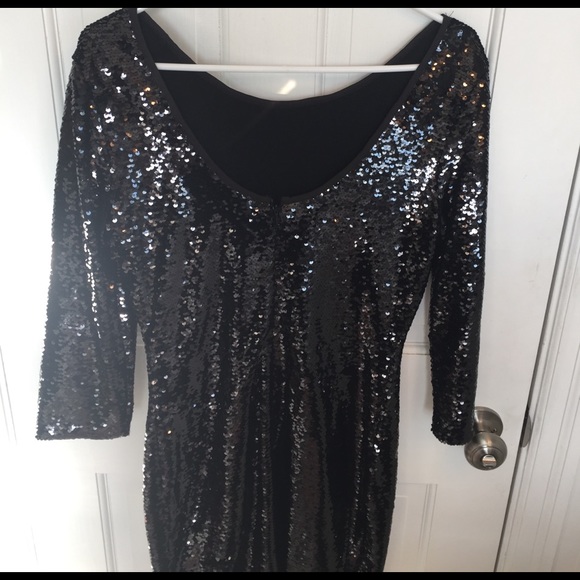 NWOT Low Back Black Sequin Dress - Picture 3 of 3