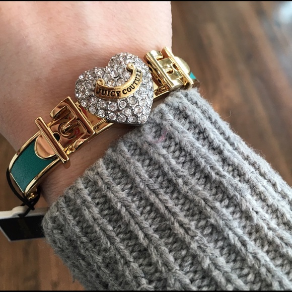 Juicy Couture Jewelry - Juicy Couture Pave Heart Buckle Leather Bangle