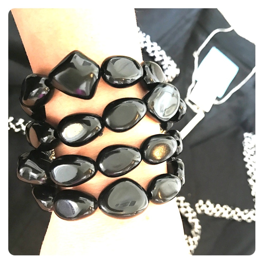 Black Acrylic Rock Cuff Bracelet