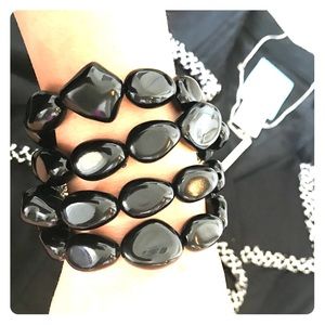 Black Acrylic Rock Cuff Bracelet