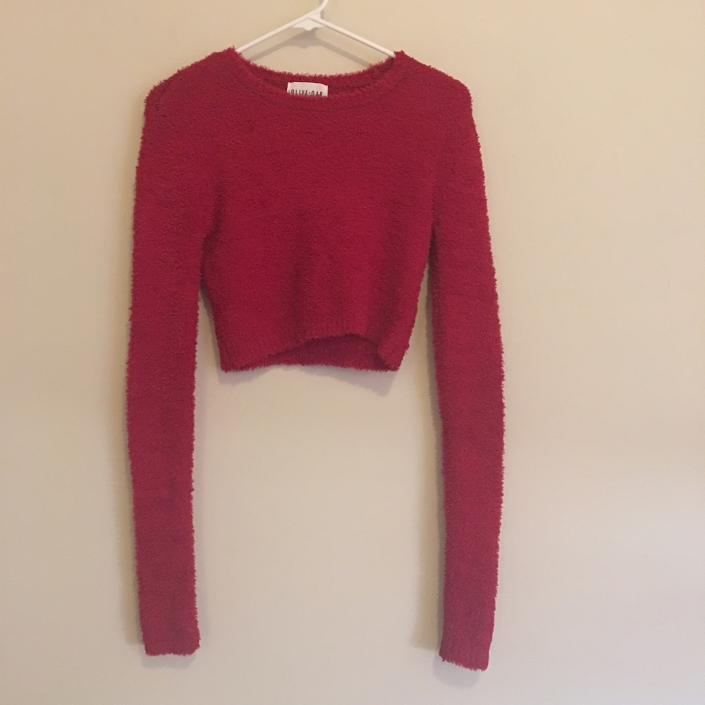Fuzzy Red Crop Sweater