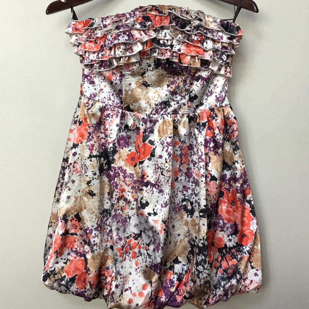 2b bebe strapless satin floral dress