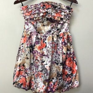 2b bebe strapless satin floral dress