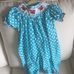 Crab Smocked romper/bubble