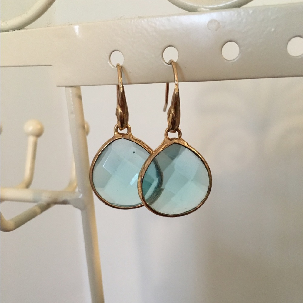 Stella & Dot Gold Teardrop Aqua Earrings