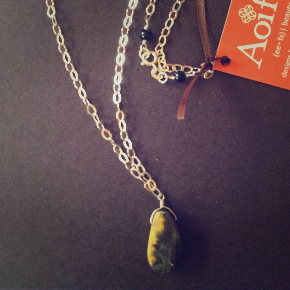 Black and gold Jasper and sterling silver necklace