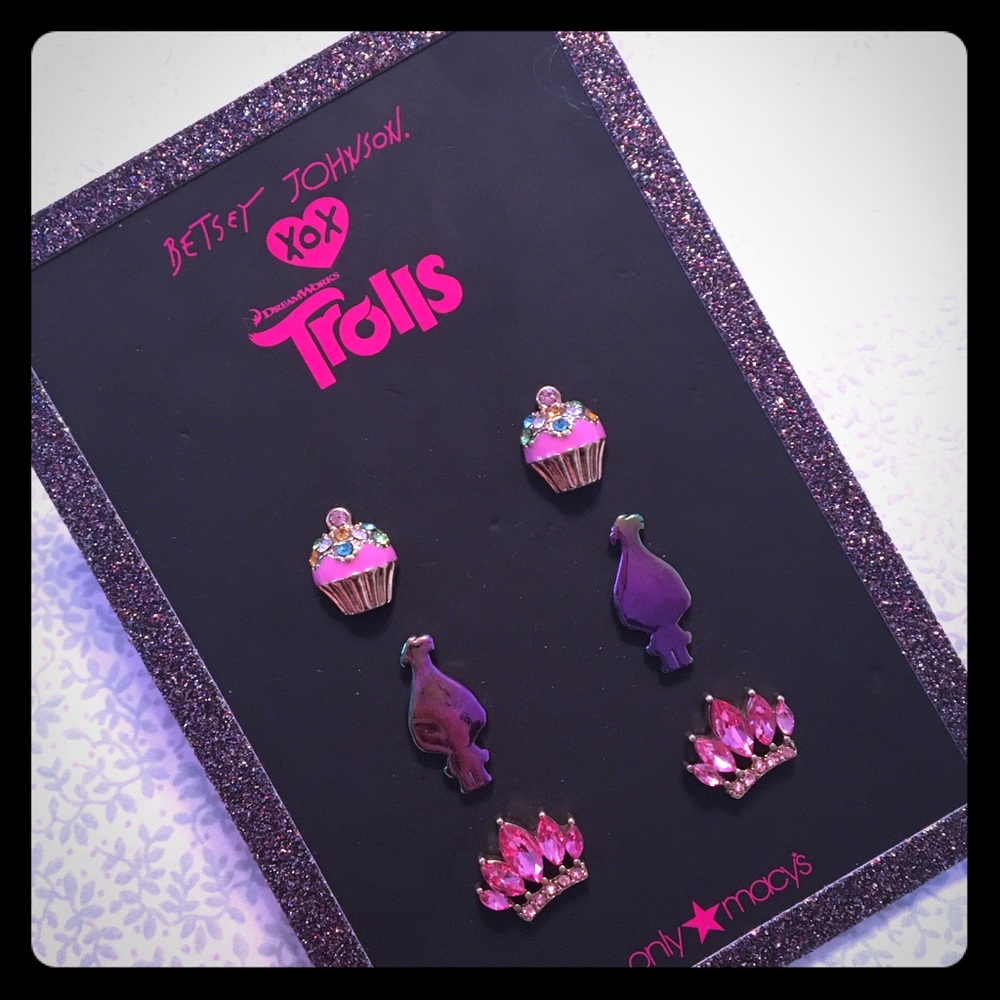 NWT Betsey Johnson xox Trolls Stud Earring Set