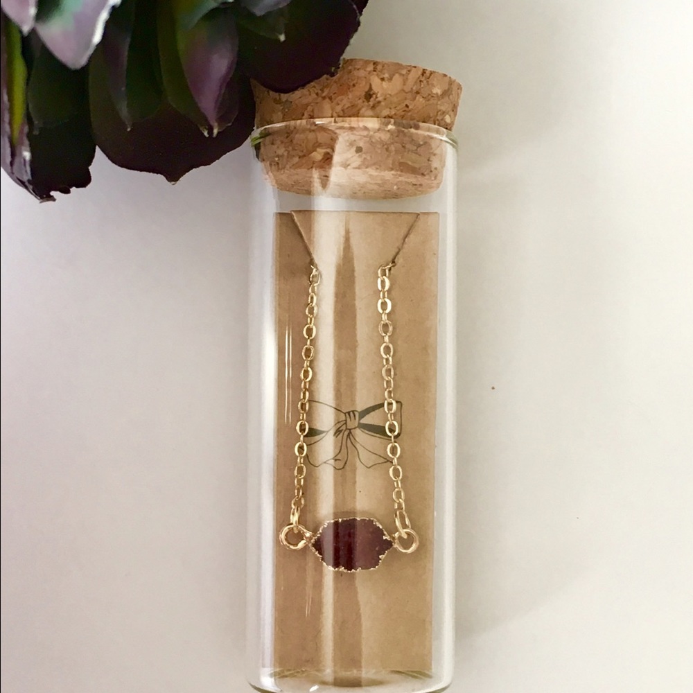 Gold Necklace with Wine Colored Druzy Stone - Picture 1 of 4
