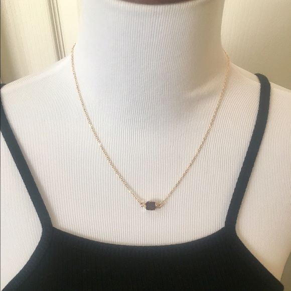 Gold Necklace with Wine Colored Druzy Stone - Picture 3 of 4