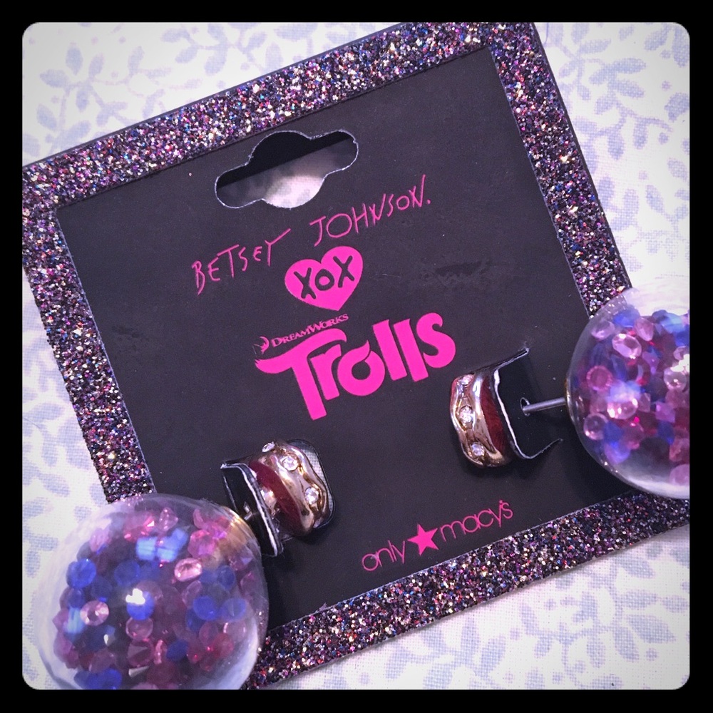 NWT Betsey Johnson xox Trolls 2-Sided Earrings