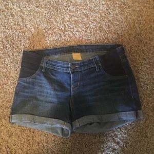 Cuffed maternity denim shorts.