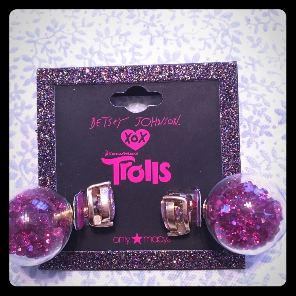 NWT Betsey Johnson xox Trolls 2-Sided Earrings