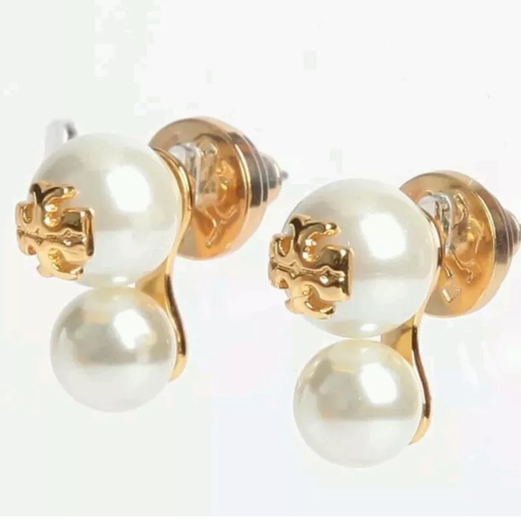 New Tory Burch Evie Double Pearl Earrings - SALE - Picture 2 of 4