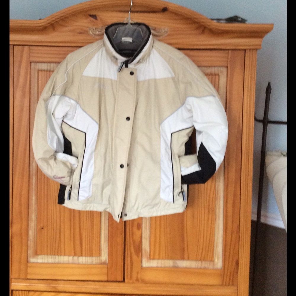 Women's tan and white winter jacket