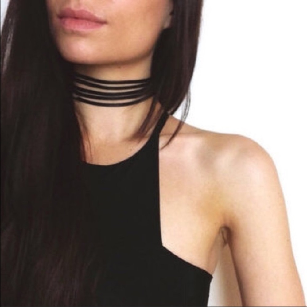 Layered Choker, Black with gold necklace...