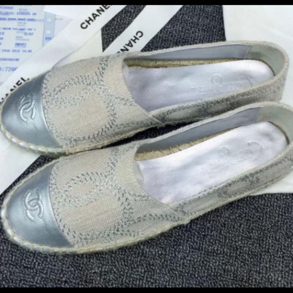 Leather Espadrilles Cream/silver
