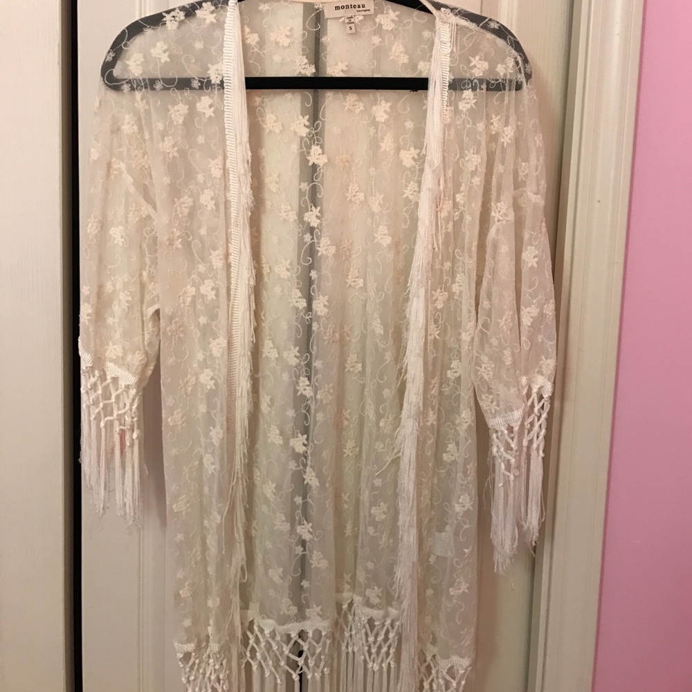 White lace fringe kimono