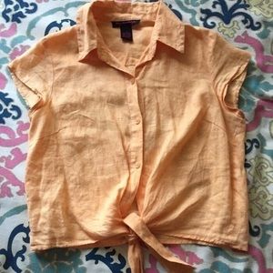 Retro Orange Linen Tie Crop Top