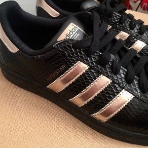 Adidas rose gold and black superstars