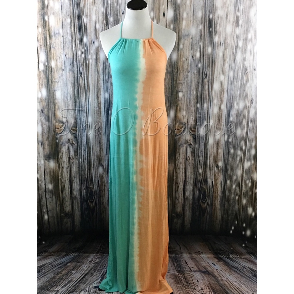 •LAST 1• Blue Orange Tie-Dye Halter Maxi Dress - Picture 2 of 4