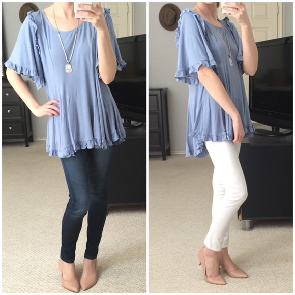 LAST ITEM▫Flirty Ruffle Baby Blue Top - Picture 2 of 6