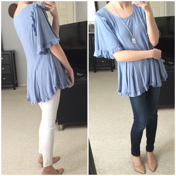LAST ITEM▫Flirty Ruffle Baby Blue Top - Picture 3 of 6