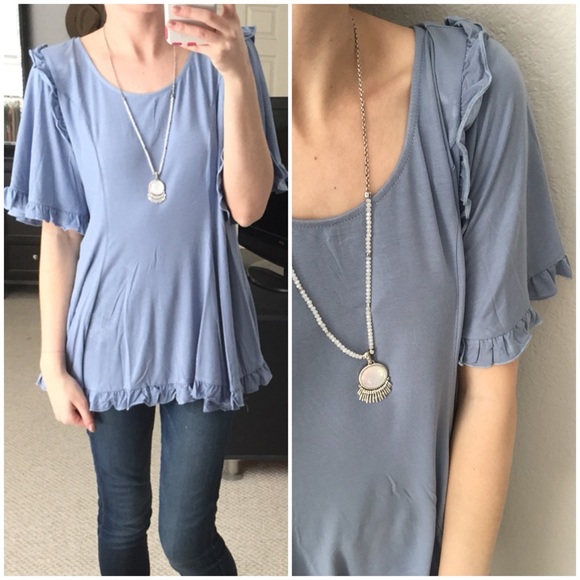 LAST ITEM▫Flirty Ruffle Baby Blue Top - Picture 5 of 6