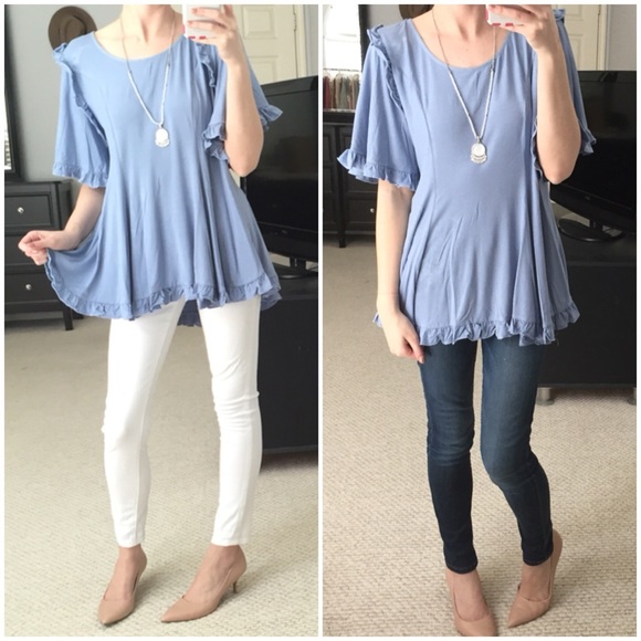 LAST ITEM▫Flirty Ruffle Baby Blue Top - Picture 6 of 6