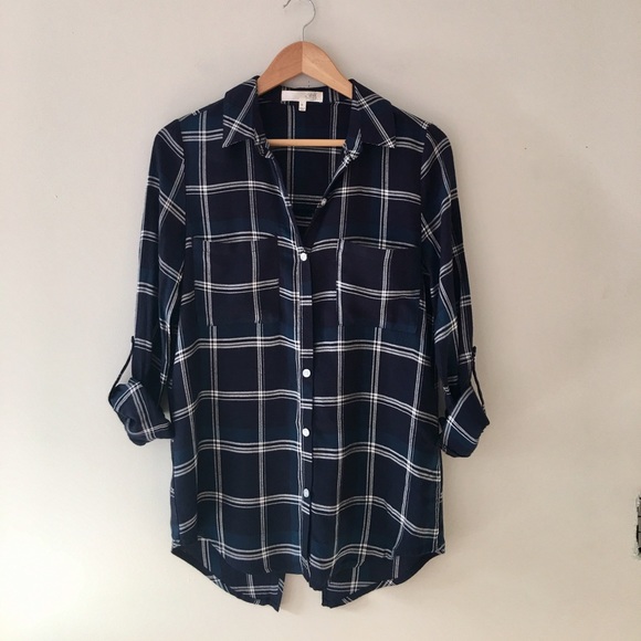 MBK Tops - MBK Split Back Blue Plaid Shirt