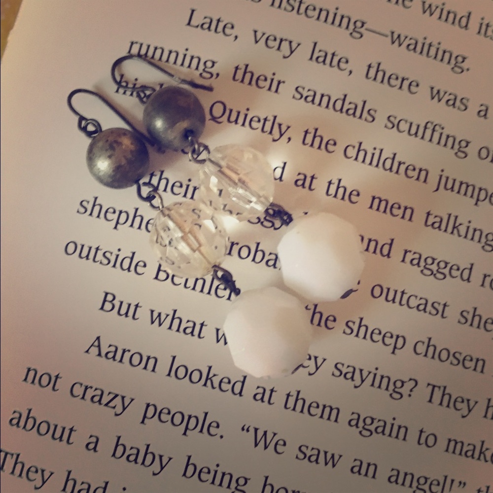Handmade white beaded earrings