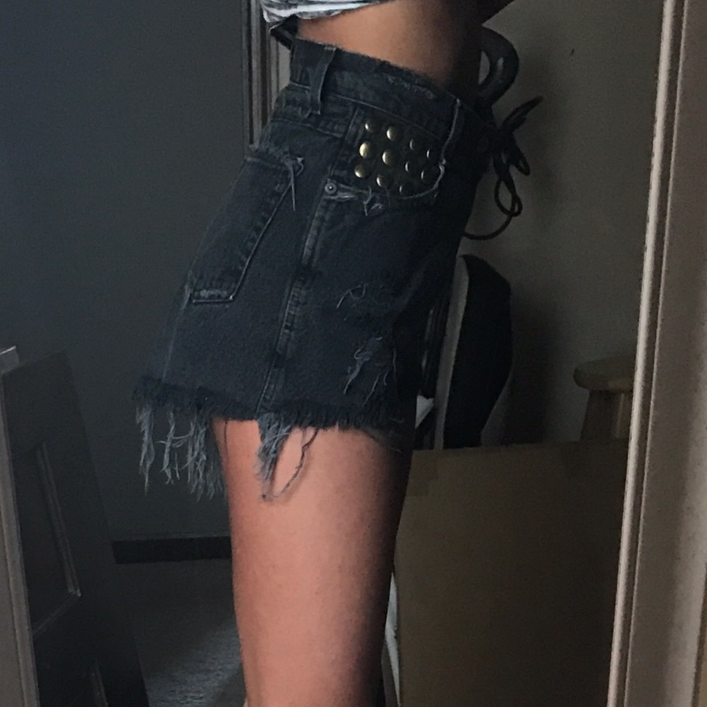 Black studded high waisted cut off shorts