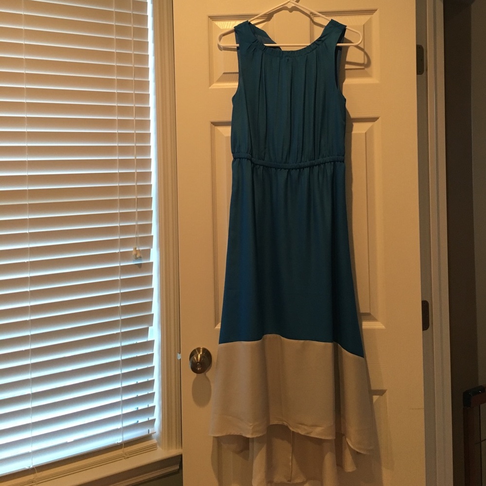 Ann Taylor Loft blue & white hi/low maxi - Picture 2 of 3
