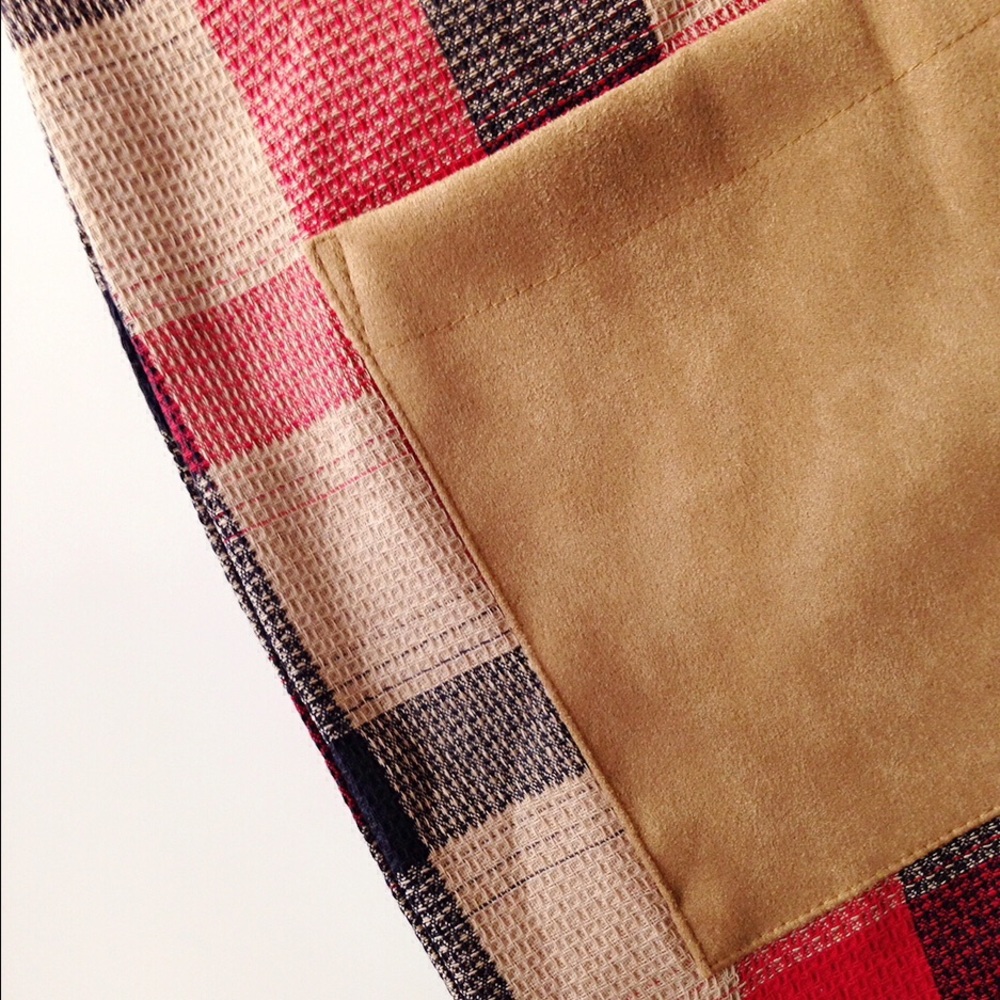 5⭐️Red/Taupe/navy Plaid boxy Dress w Suede pocket - Picture 5 of 6