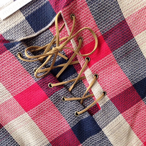 5⭐️Red/Taupe/navy Plaid boxy Dress w Suede pocket - Picture 4 of 6