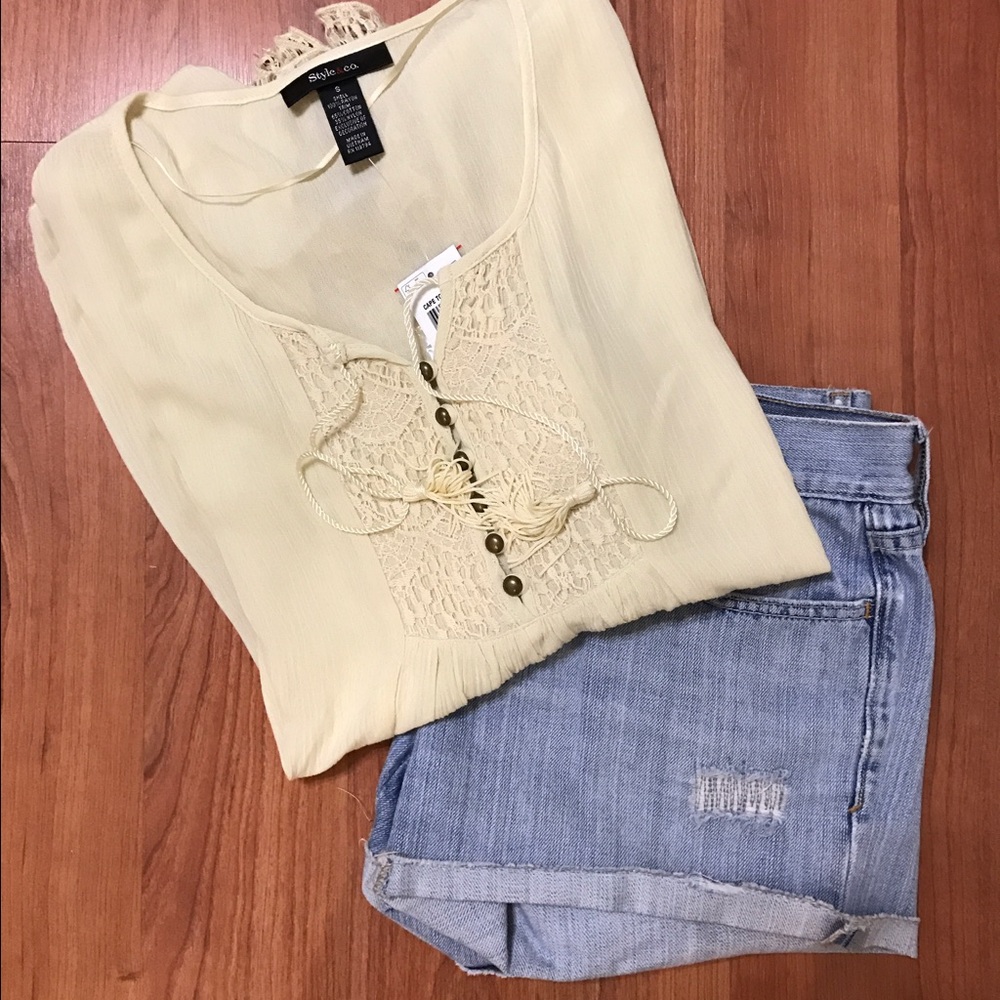 New WT Style & Co Cream Blouse Sz Small