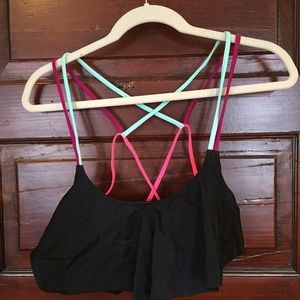 Black strappy flounce bikini top