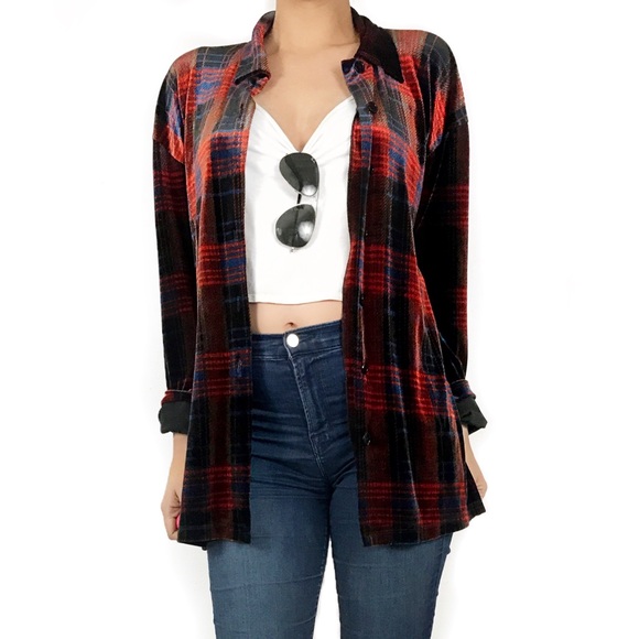 Vintage Tops - Vintage velvet plaid button down