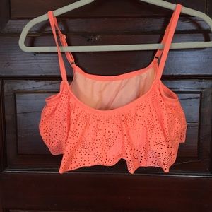Coral flounce bikini top