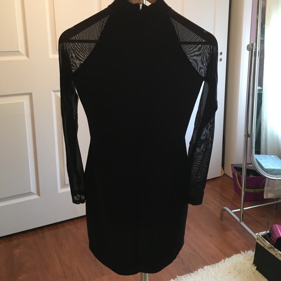 Choker Neck Mesh Sleeve Bodycon Dress in Black - Picture 3 of 6