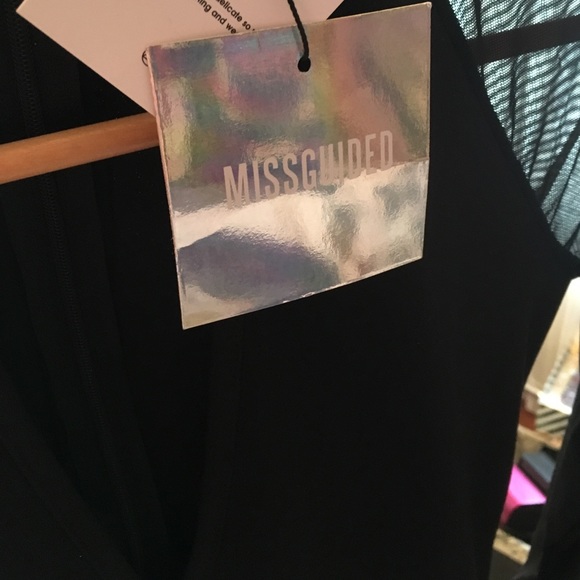 Choker Neck Mesh Sleeve Bodycon Dress in Black - Picture 6 of 6