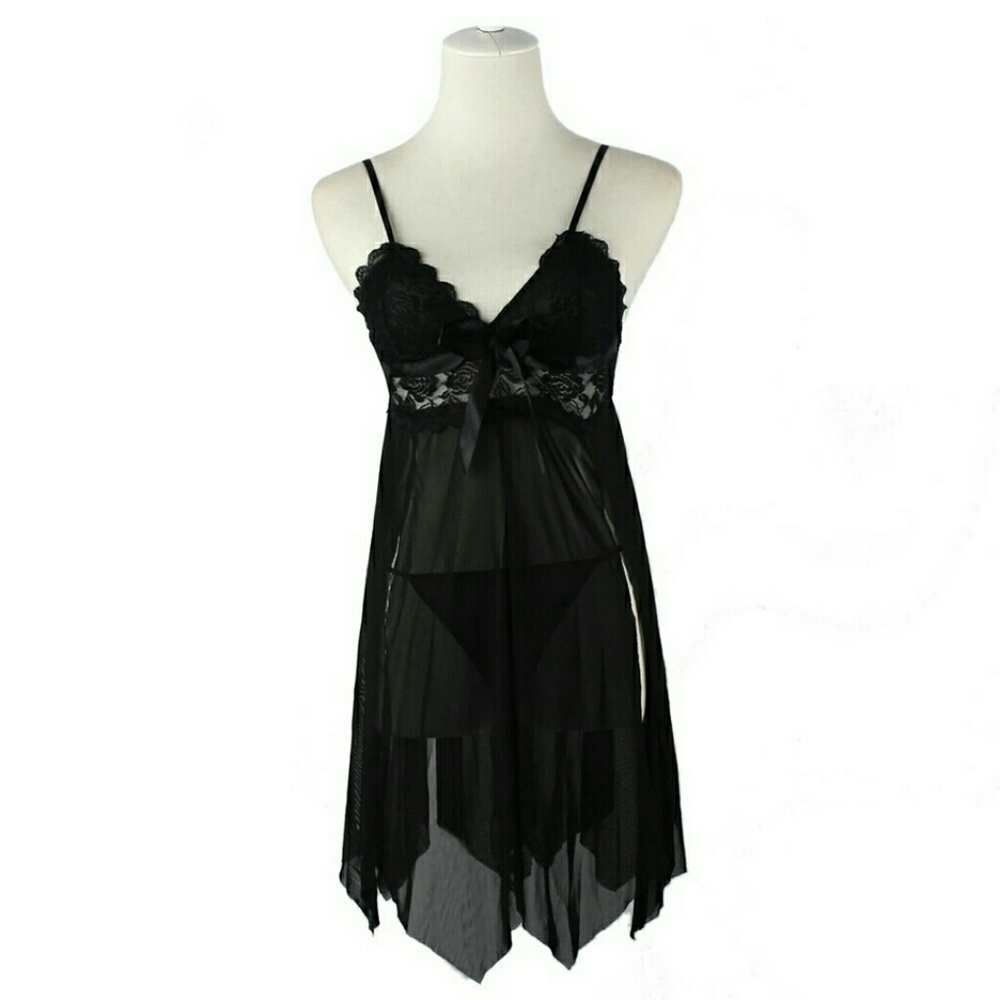 Black Sheer and Lace Nighty & G String Brand New