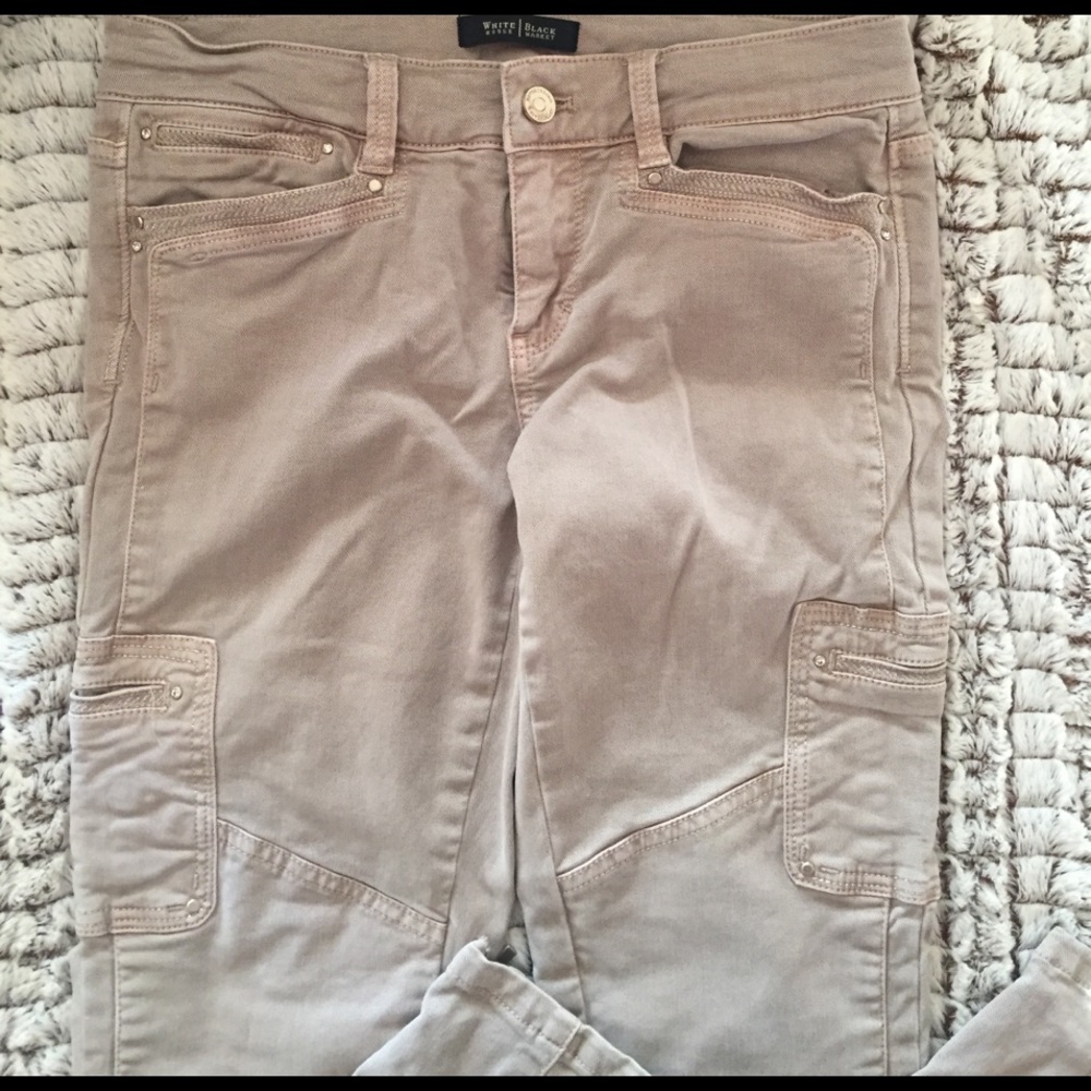 WHBM- Khaki Stretch Skinny Ankle Zipper Pants
