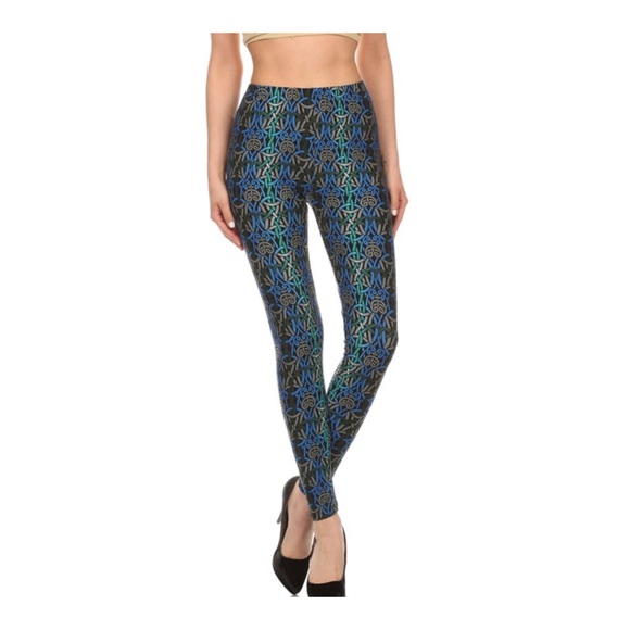 3 pairs of Metallic Print Leggings OSFM - Picture 2 of 3