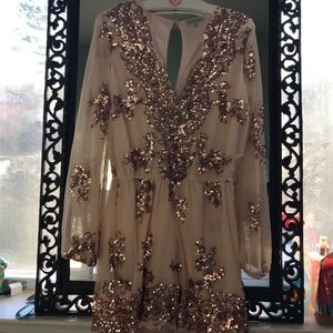 Charlotte Russe Sequined Nude Floral Print Romper