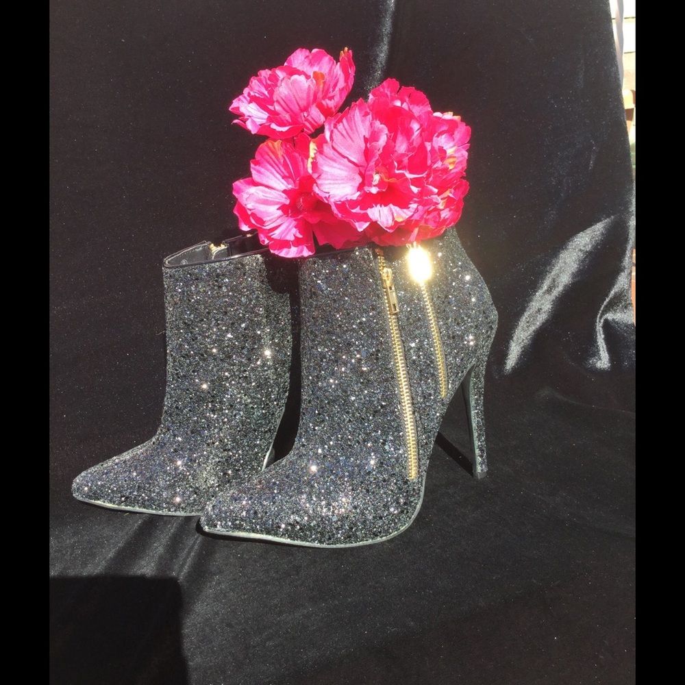 Black Glitter Ankle Bootie