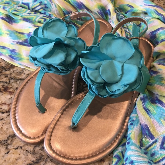 BCBGeneration Teal Flower Sandals - 7 - Picture 1 of 4