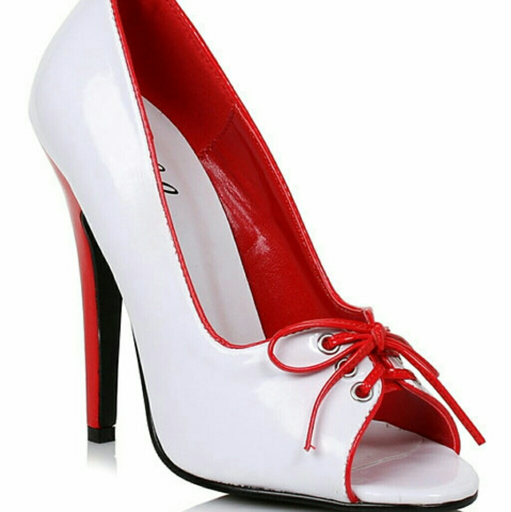 HP 10/7!! Red and White Lace Up Pinup Heels