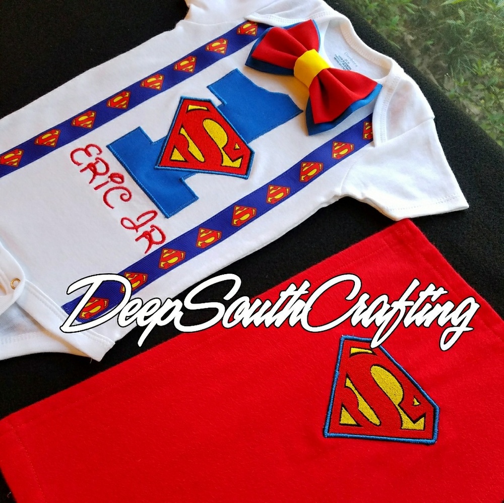 Superman first birthday onesie cape baby boy