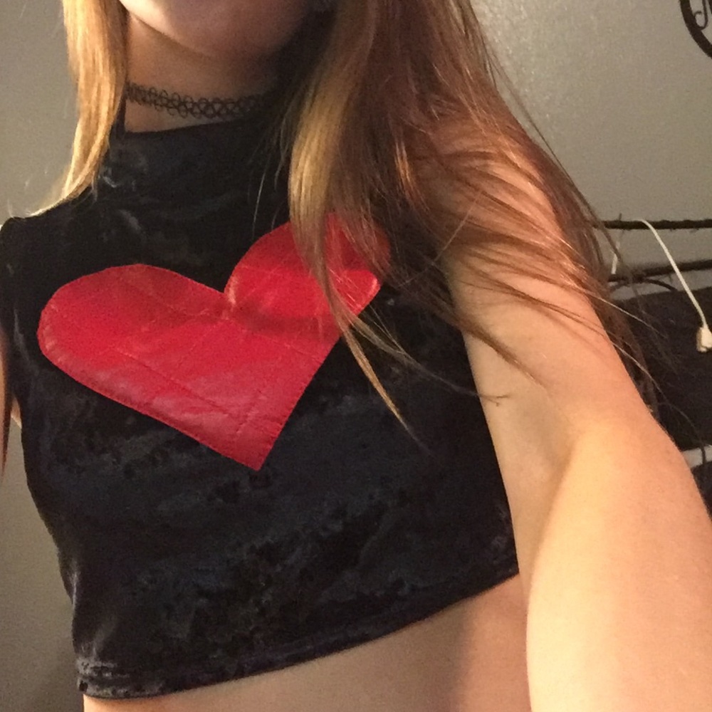 Dollskill black velvet heart crop top S